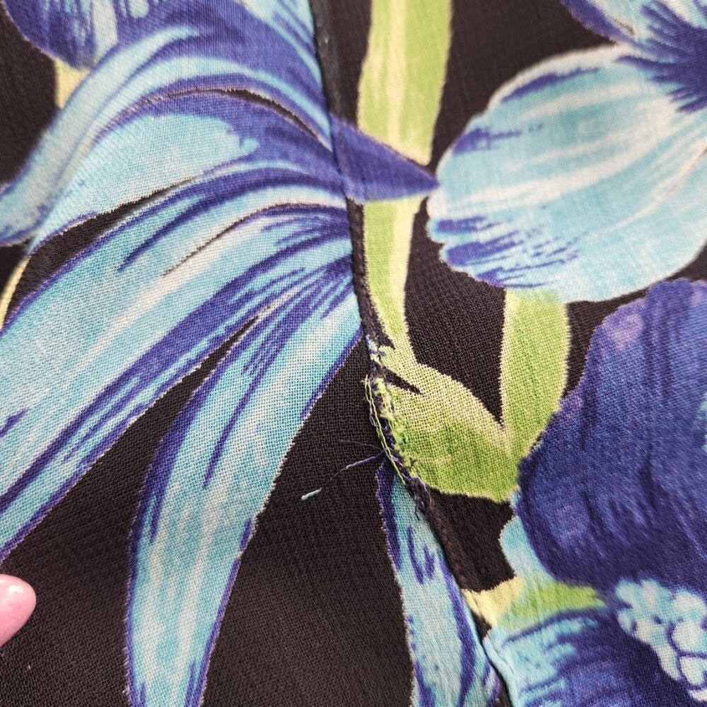 Vintage 90s Black Floral Midi Dress Crinkle Fairy Grunge Blue Lola P Medium - Picture 8 of 16